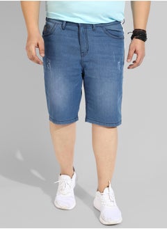 Instafab Plus Men's Classic Blue Medium-Washed Regular Fit Denim Shorts  - Image 3