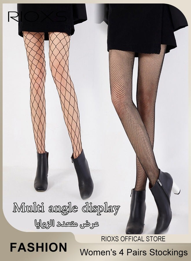 RIOXS 4 Pairs Womens Stockings, Thin Tights Stockings, High Waist Sheer Leggings, Ultra-Thin Soft Stocking, Pantyhose Hollow Stocks, Stretchable Pantyhose Stocking, Ladies Stockings for Dates, Weddings, Stage Performances, Formal Gatherings  - Image 3