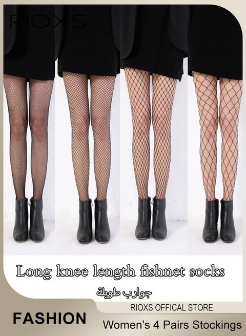 4 Pairs Womens Stockings, Thin Tights Stockings, High Waist Sheer Leggings, Ultra-Thin Soft Stocking, Pantyhose Hollow Stocks, Stretchable Pantyhose Stocking, Ladies Stockings for Dates, Weddings, Stage Performances, Formal Gatherings