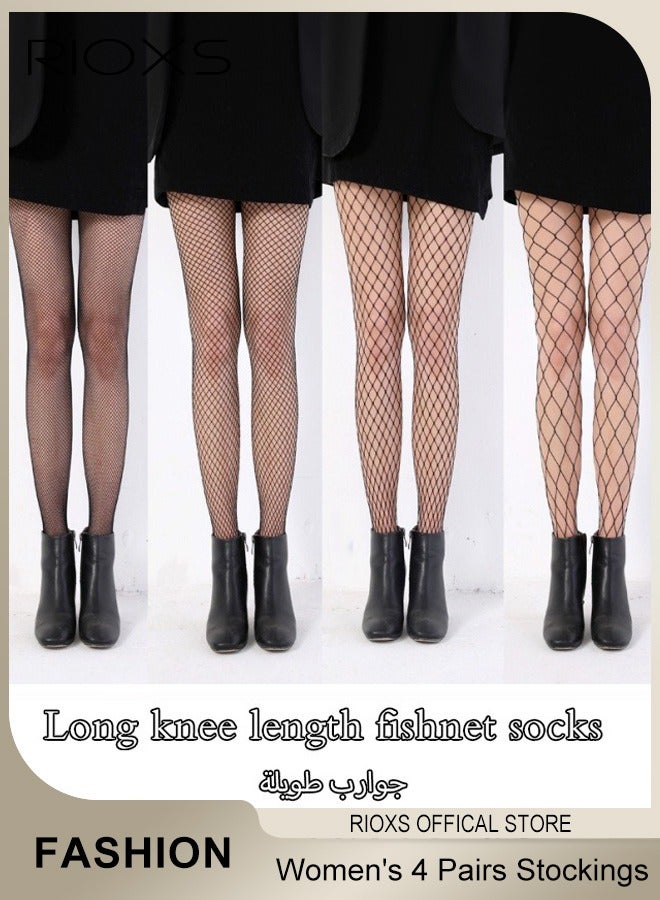 RIOXS 4 Pairs Womens Stockings, Thin Tights Stockings, High Waist Sheer Leggings, Ultra-Thin Soft Stocking, Pantyhose Hollow Stocks, Stretchable Pantyhose Stocking, Ladies Stockings for Dates, Weddings, Stage Performances, Formal Gatherings  - Image 1