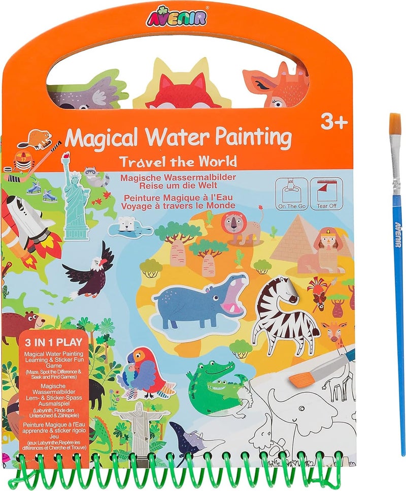 Magical Water Painting - Travel the World | On-The-Go Coloring Activity Book for Endless Fun and Creativity, 3-in-1 Play - Coloring, Games & Stickers | Ideal Gift for Kids 3+