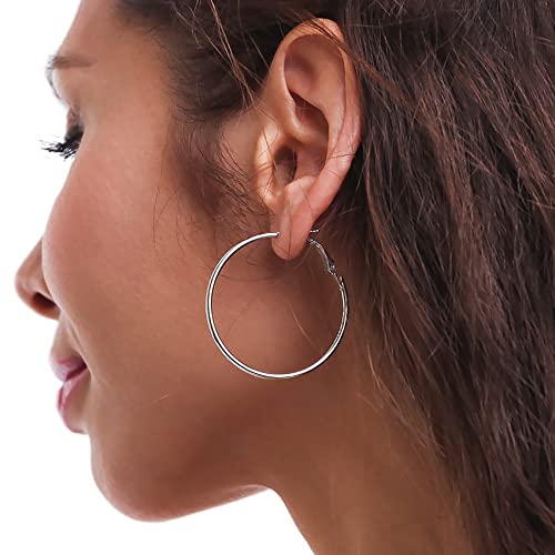 OOOPEL 2mm Sterling Silver Hoop Earrings For Women Large Silver Hoops Hypoallergenic Thin Big Silver Earrings For Women - Image 4