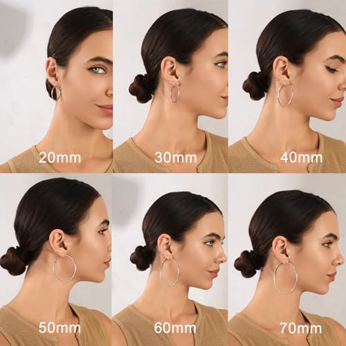 OOOPEL 2mm Sterling Silver Hoop Earrings For Women Large Silver Hoops Hypoallergenic Thin Big Silver Earrings For Women - Image 2