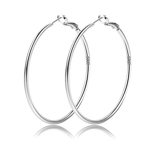 OOOPEL 2mm Sterling Silver Hoop Earrings For Women Large Silver Hoops Hypoallergenic Thin Big Silver Earrings For Women - Image 1