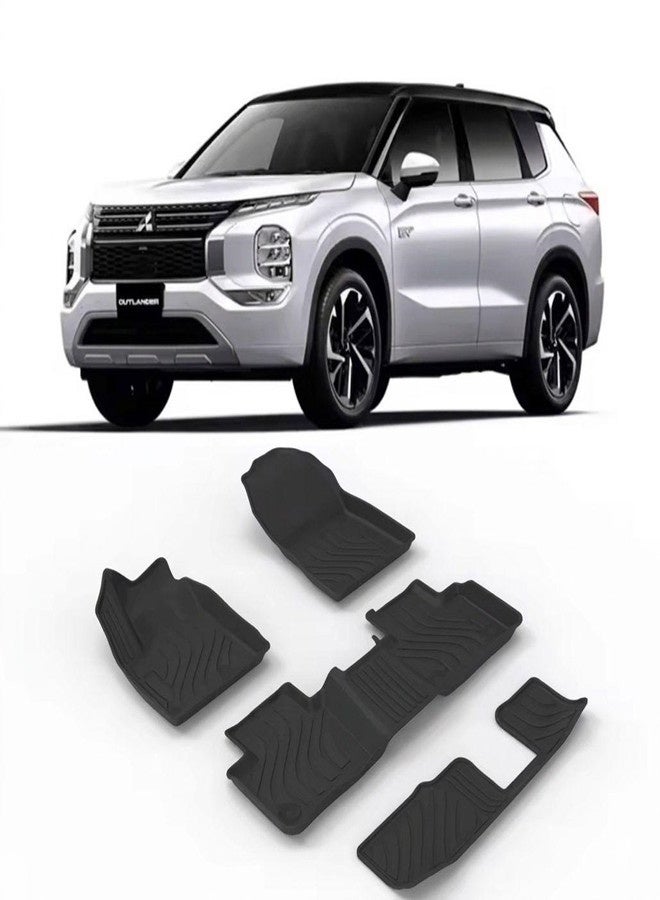 Tpe Floor Mat for Mitsubishi Outlander, Heavy Duty Floor Mats for Outlander 2023+ Models, All-Weather Black Rubber Liners, 1st and 2nd Row (Set of 4pc for 7 seater) - Image 1