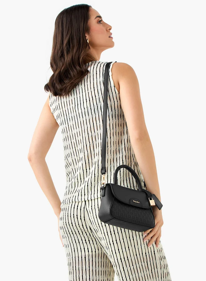 بابريكا Monogram Embossed Satchel Bag with Button Closure