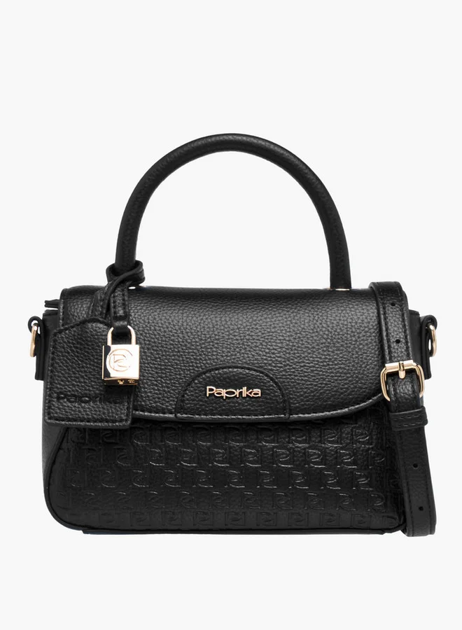 بابريكا Monogram Embossed Satchel Bag with Button Closure