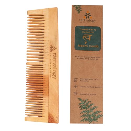 Tattvalogy Double Toothed Raw Neem Comb |Kaachi Neem Wooden Comb for Blood Circulation & Hair Growth | avoid Hair Pulling, Static Electricity, Itchy Scalp & Oil Build-Up - Image 2