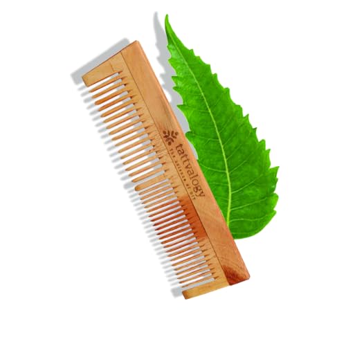 Tattvalogy Double Toothed Raw Neem Comb |Kaachi Neem Wooden Comb for Blood Circulation & Hair Growth | avoid Hair Pulling, Static Electricity, Itchy Scalp & Oil Build-Up - Image 1