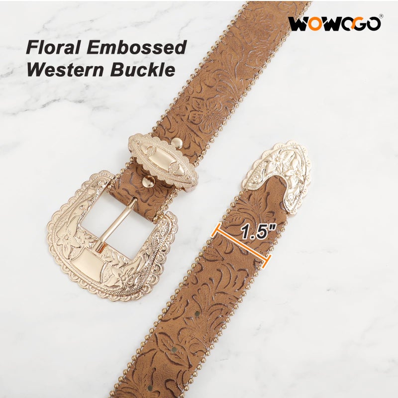 WOWOGO Floral Print Western Belts for Women Cowgirl Cowboy Country Leather Belt Fashion Vintage Belt for Jeans - Image 2