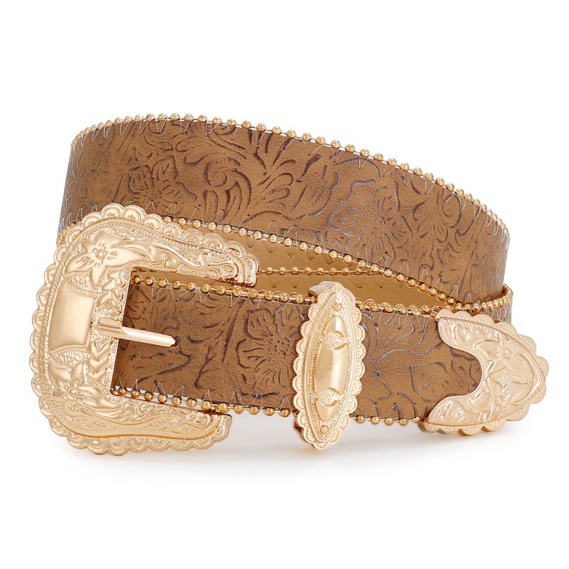 WOWOGO Floral Print Western Belts for Women Cowgirl Cowboy Country Leather Belt Fashion Vintage Belt for Jeans - Image 1