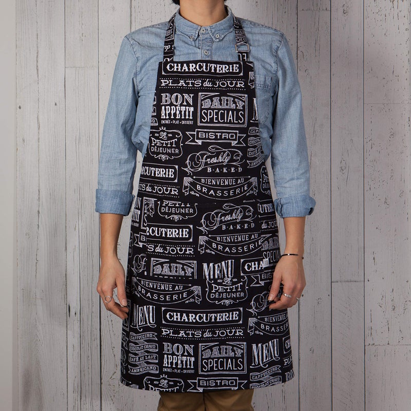 Now Designs Chalkboard Cotton Chef's Kitchen Apron  Black Print 28 x 32 in One Size - Image 4