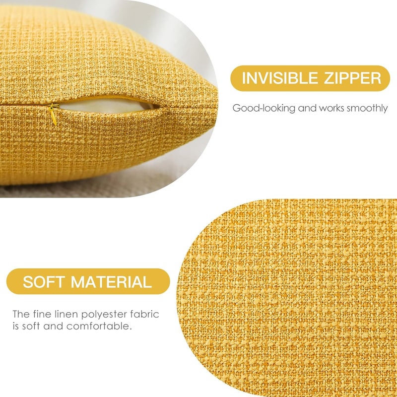 OTOSTAR 2 Pack Linen Lumbar Cushion Covers 30 x 50 cm Home Decor Cushion Covers for Sofa Bed (Yellow) - Image 2