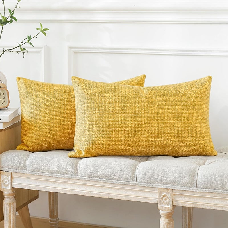 OTOSTAR 2 Pack Linen Lumbar Cushion Covers 30 x 50 cm Home Decor Cushion Covers for Sofa Bed (Yellow) - Image 3