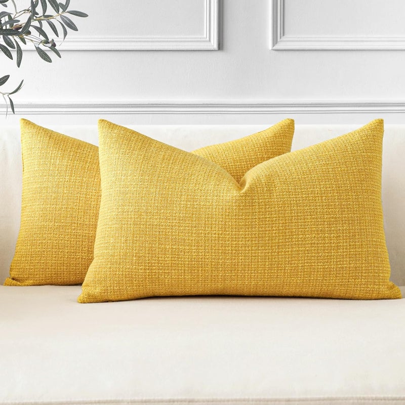 OTOSTAR 2 Pack Linen Lumbar Cushion Covers 30 x 50 cm Home Decor Cushion Covers for Sofa Bed (Yellow) - Image 1