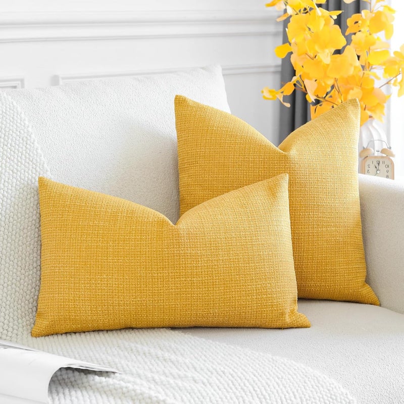 OTOSTAR 2 Pack Linen Lumbar Cushion Covers 30 x 50 cm Home Decor Cushion Covers for Sofa Bed (Yellow) - Image 4