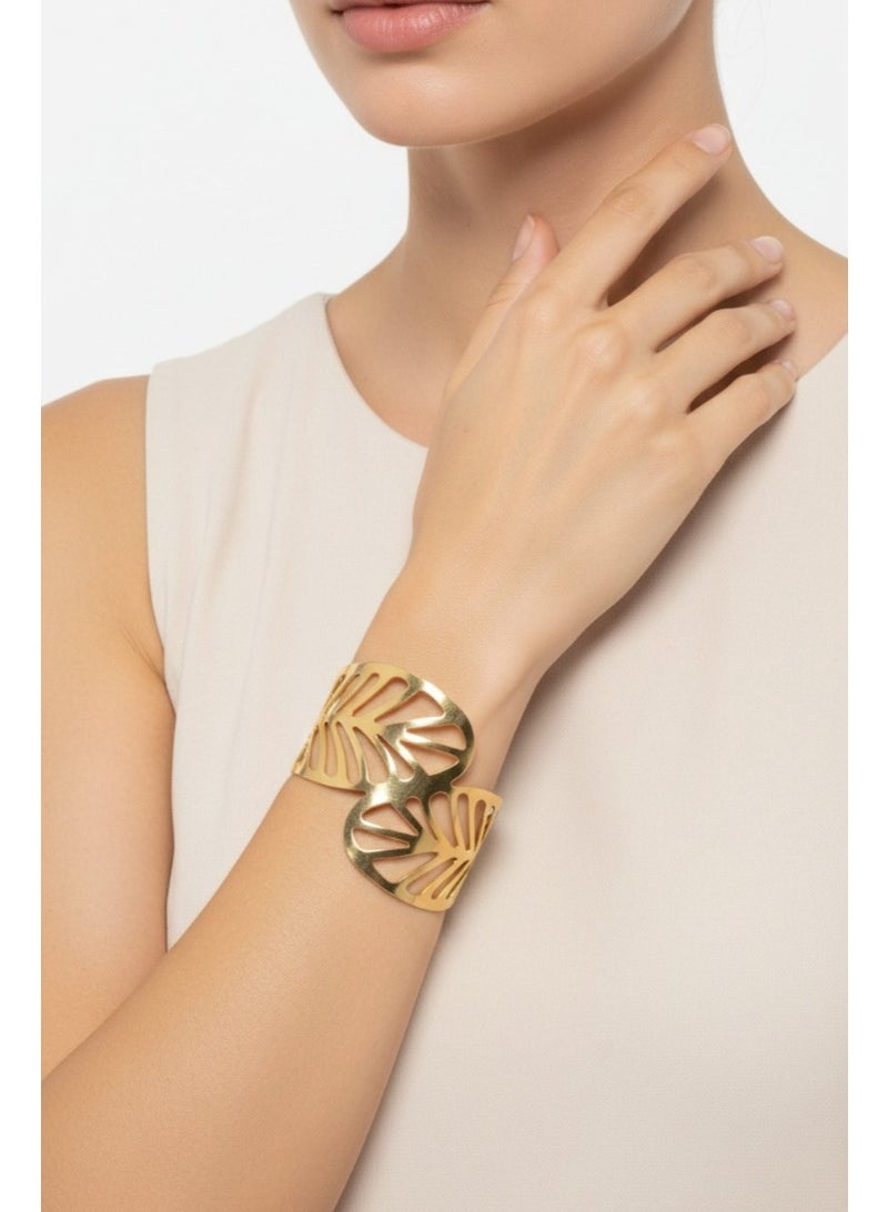 Vbranda Geometric Cutout Statement Bracelet BR-103-GOLD - Image 1