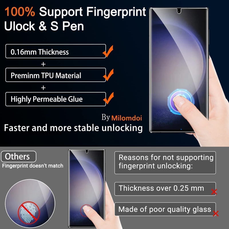 Milomdoi [3+3 Pack] for Samsung Galaxy S23 Ultra Screen Protector [Not Glass] Accessories 3 Pack TPU Film with 3 Pack Tempered Glass camera lens screen protector for Samsung S23 Ultra case friendly - Image 3