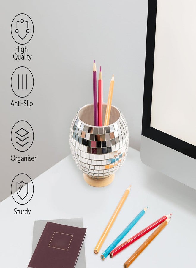 FlidRunest Disco Pen Holder, Pencil Pen Organizers for Desk, Desktop Storage Stationery Supplies Organizer with Wood Base, Desk Supplies Holders Multifunctional Office Supplies for Home,School - Image 5