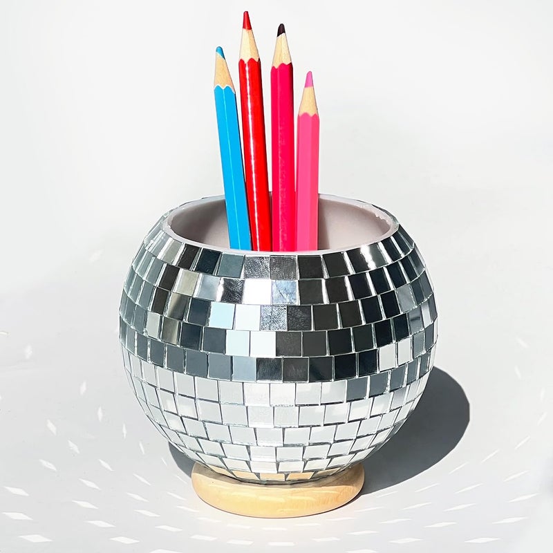 FlidRunest Disco Pen Holder, Pencil Pen Organizers for Desk, Desktop Storage Stationery Supplies Organizer with Wood Base, Desk Supplies Holders Multifunctional Office Supplies for Home,School - Image 1