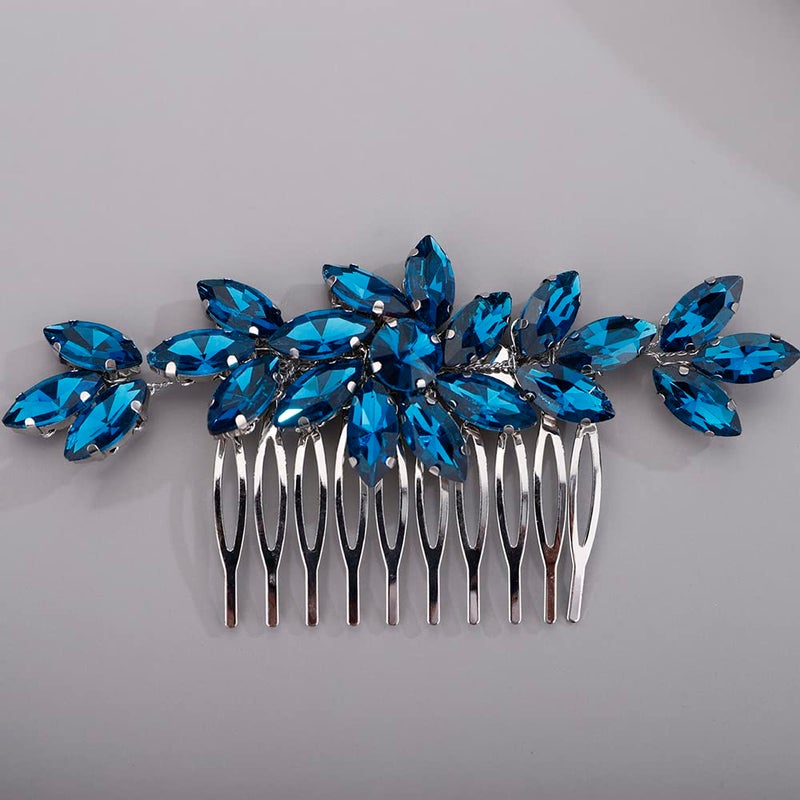 BERYUAN Crystals Hair Comb for Bride for Women for Girls Cute Flower Hair Comb Slide MultiColor peacock blue