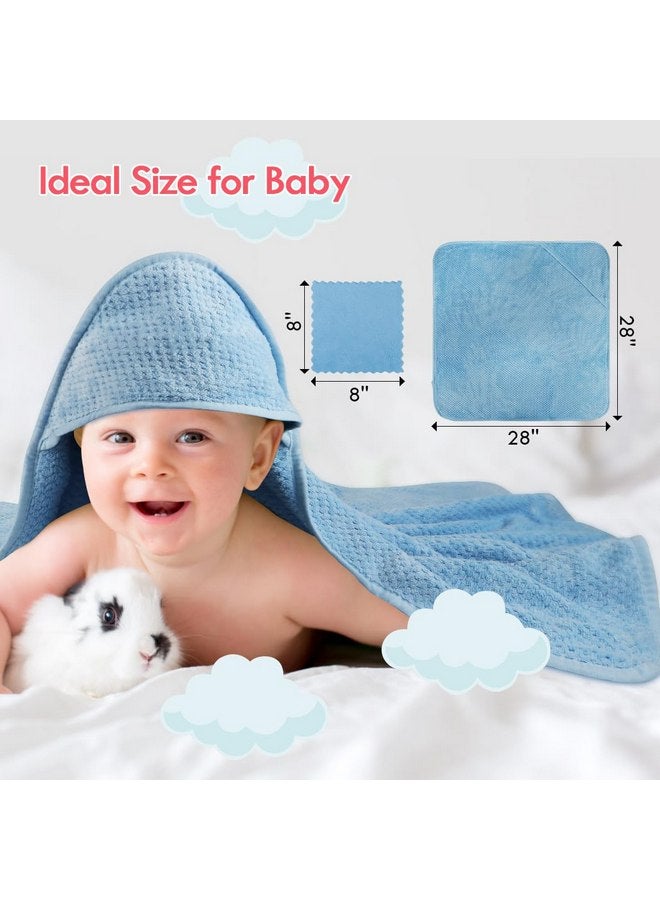 Orighty Baby Hooded Towel with Five Washcloths, 28 x 28 Inch Super Soft Bath Towel with Hood for Babies, Infant, Newborn Essential - Ideal Baby Stuff Registry for Boys and Girls (Blue) - Image 4