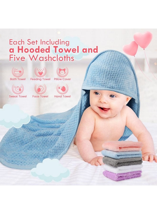 Orighty Baby Hooded Towel with Five Washcloths, 28 x 28 Inch Super Soft Bath Towel with Hood for Babies, Infant, Newborn Essential - Ideal Baby Stuff Registry for Boys and Girls (Blue) - Image 2