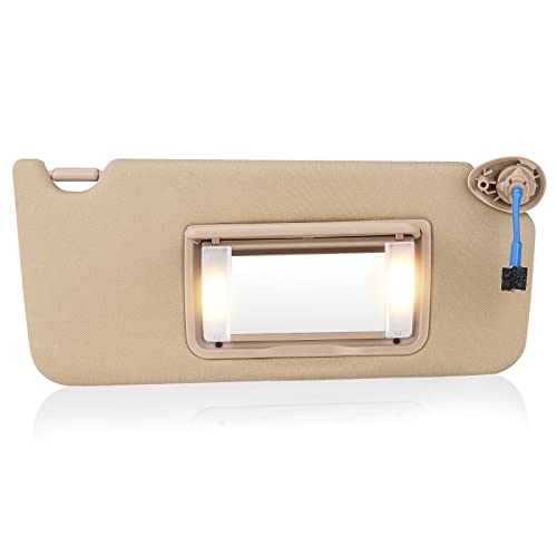Right Passenger Side Sun Visor Fit for Honda Accord 2008 2009 2010 2011 2012 Beige with Light Replace 83230TA0A91ZA