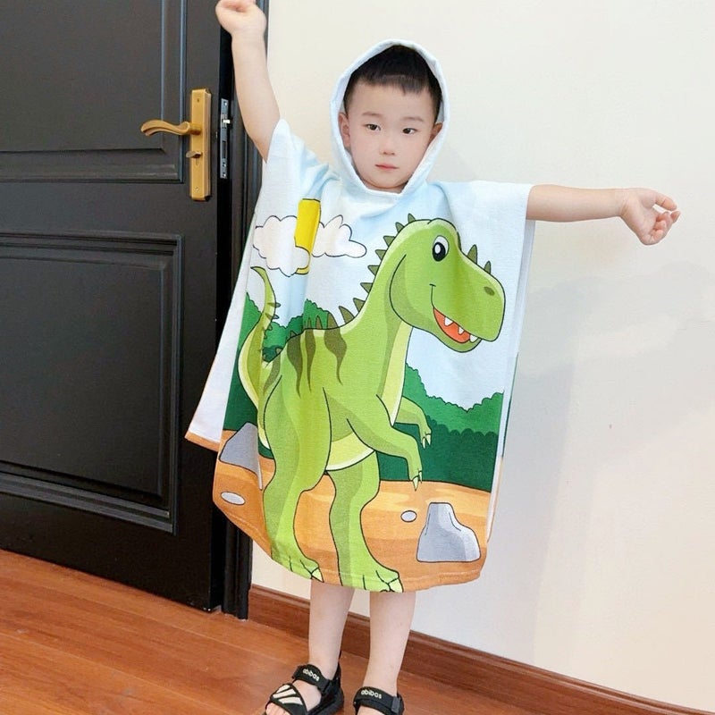 Kids Hooded Poncho Towel Quick-Dry Bathrobe Island dinosaur 60*120cm (suitable for children under 100cm) free backpack 