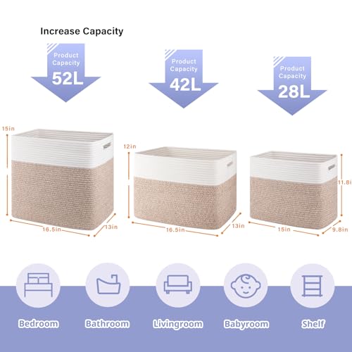 OIAHOMY Storage baskets for Shelf, Toy Storage Basket, Collapsible Storage Bins, Blanket Basket Living Room, Closet Storage for Bedroom, 15 x 9.8 x 11.8 Inches-Pack of 2-Brown, FSB-H-P-02 - Image 2