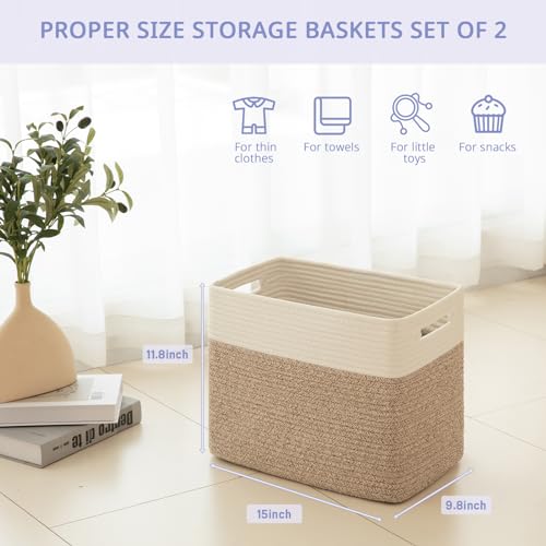 OIAHOMY Storage baskets for Shelf, Toy Storage Basket, Collapsible Storage Bins, Blanket Basket Living Room, Closet Storage for Bedroom, 15 x 9.8 x 11.8 Inches-Pack of 2-Brown, FSB-H-P-02 - Image 4