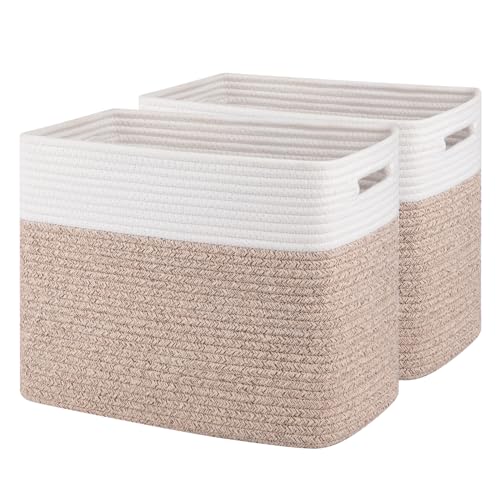 OIAHOMY Storage baskets for Shelf, Toy Storage Basket, Collapsible Storage Bins, Blanket Basket Living Room, Closet Storage for Bedroom, 15 x 9.8 x 11.8 Inches-Pack of 2-Brown, FSB-H-P-02 - Image 1