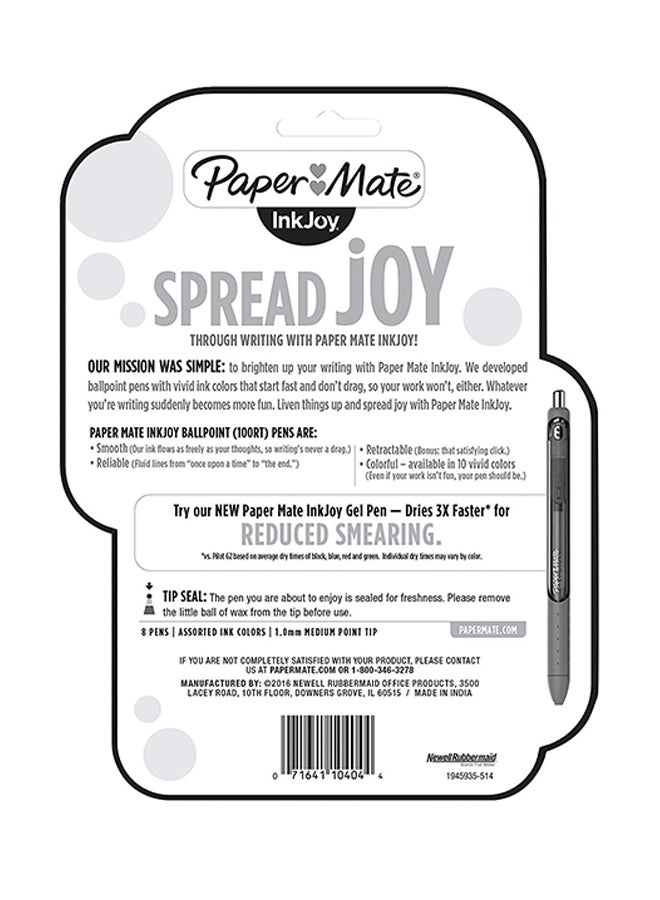 Paper Mate InkJoy 100RT Retractable Ballpoint Pens, Medium Point, Assorted Ink, 8 Pack (1945935) - Image 2