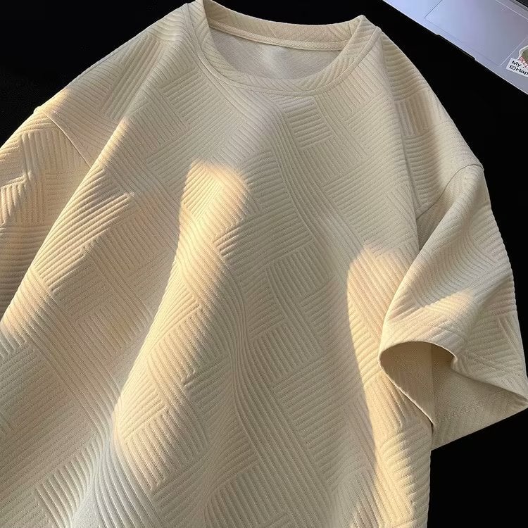 American Retro Short-Sleeved T-Shirt Men's Summer 2023 New Casual Versatile Waffle Ins Trendy Half-Sleeved T-Shirt - Image 1