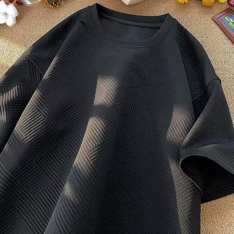 American Retro Short-Sleeved T-Shirt Men's Summer 2023 New Casual Versatile Waffle Ins Trendy Half-Sleeved T-Shirt - Image 4