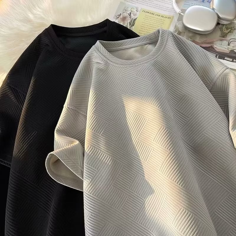 American Retro Short-Sleeved T-Shirt Men's Summer 2023 New Casual Versatile Waffle Ins Trendy Half-Sleeved T-Shirt - Image 2