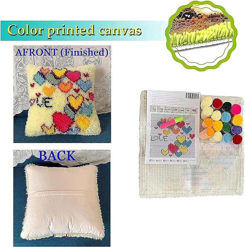 طقم خطاف المشبك ZFFLYH للكبار DIY غطاء وسادة رمي، طقم خيوط كروشيه DIY الحرف اليدوية الإبرة مع قماش مطبوع ديكور المنزل هدية مهرجان 17 × 17 بوصة، حب ج - Image 2