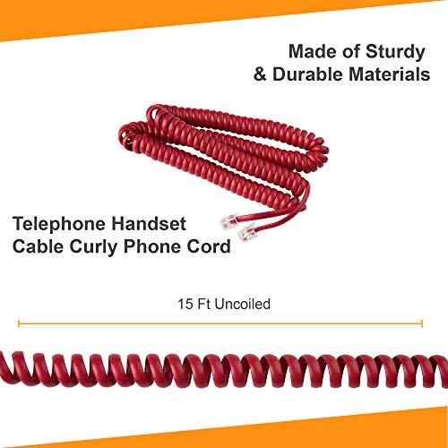 iSoHo Phones Phone Cord for Landline Phone – Tangle-Free, Handset Curly Telephones Land Line Cord – Easy to Use + Excellent Sound Quality – Telephone Cords for Home and Office (15ft Long) Color: Crimson Red - Image 5