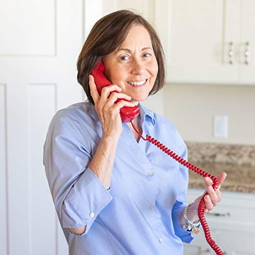 iSoHo Phones Phone Cord for Landline Phone – Tangle-Free, Handset Curly Telephones Land Line Cord – Easy to Use + Excellent Sound Quality – Telephone Cords for Home and Office (15ft Long) Color: Crimson Red - Image 4