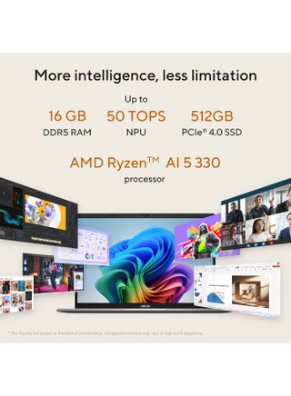 Vivobook 15 Laptop With 14-Inch Display,RYZEN AI 5/16GB/512GB PCIE G4 SSD/AMD UMA/Windows 11 Home Cool Silver - view 4