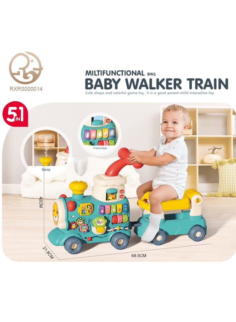 5-in-1 Plastic Ride-on Train Toy for Toddlers Babies 1 To 7 Years Educational Activity Center Toy, Ride-on Train Baby Walker With Music Education Activity Learning Baby Toys Sit-to-Stand Learning Walker - Image 2