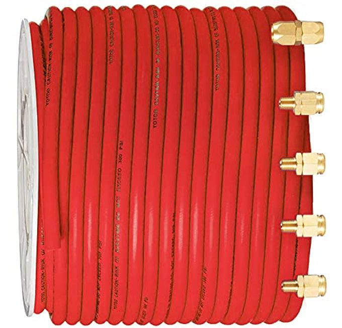 yotoo Hybrid Air Hose 3/8-Inch by 250-Feet 300 PSI Heavy Duty, Lightweight, Kink Resistant, All-Weather Flexibility with 5pcs Solid Brass Repair Fittings, Red - Image 5