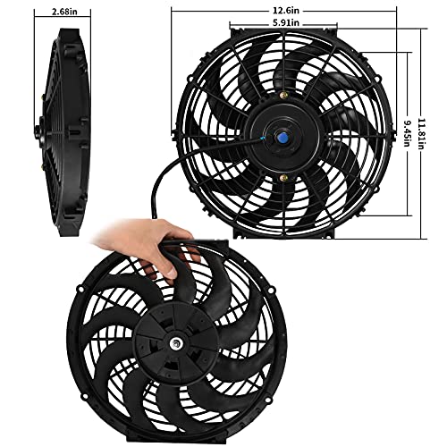 MuHize 12" Automotive Electric Cooling Fan, High Performance, Push/Pull, 12V 80W with Mount Kit, Fits Radiator - Image 3