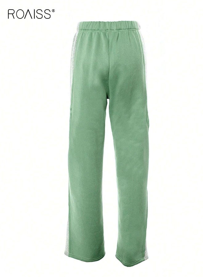 رويس بنطلون رياضي نسائي كاجوال باللون الأخضر النعناعي بتصميم مستوحى من الطراز القديم مع قصة فضفاضة مريحة وساق مستقيمة، قماش ناعم ومريح للارتداء اليومي في فصلي الربيع والخريف - Image 4