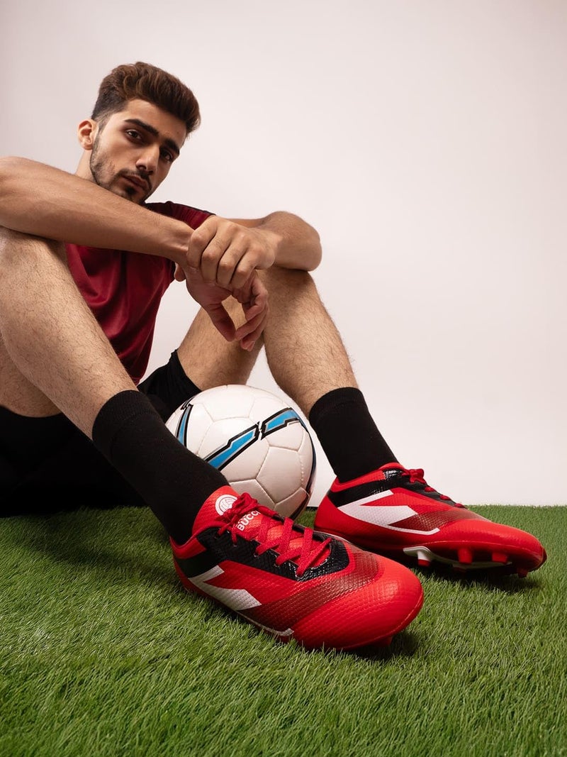 Bacca Bucci “Strike X” Firm Ground Football Shoes | Lightweight Soccer Cleats with High-Traction Studs Red Fury UK 7 - Image 3