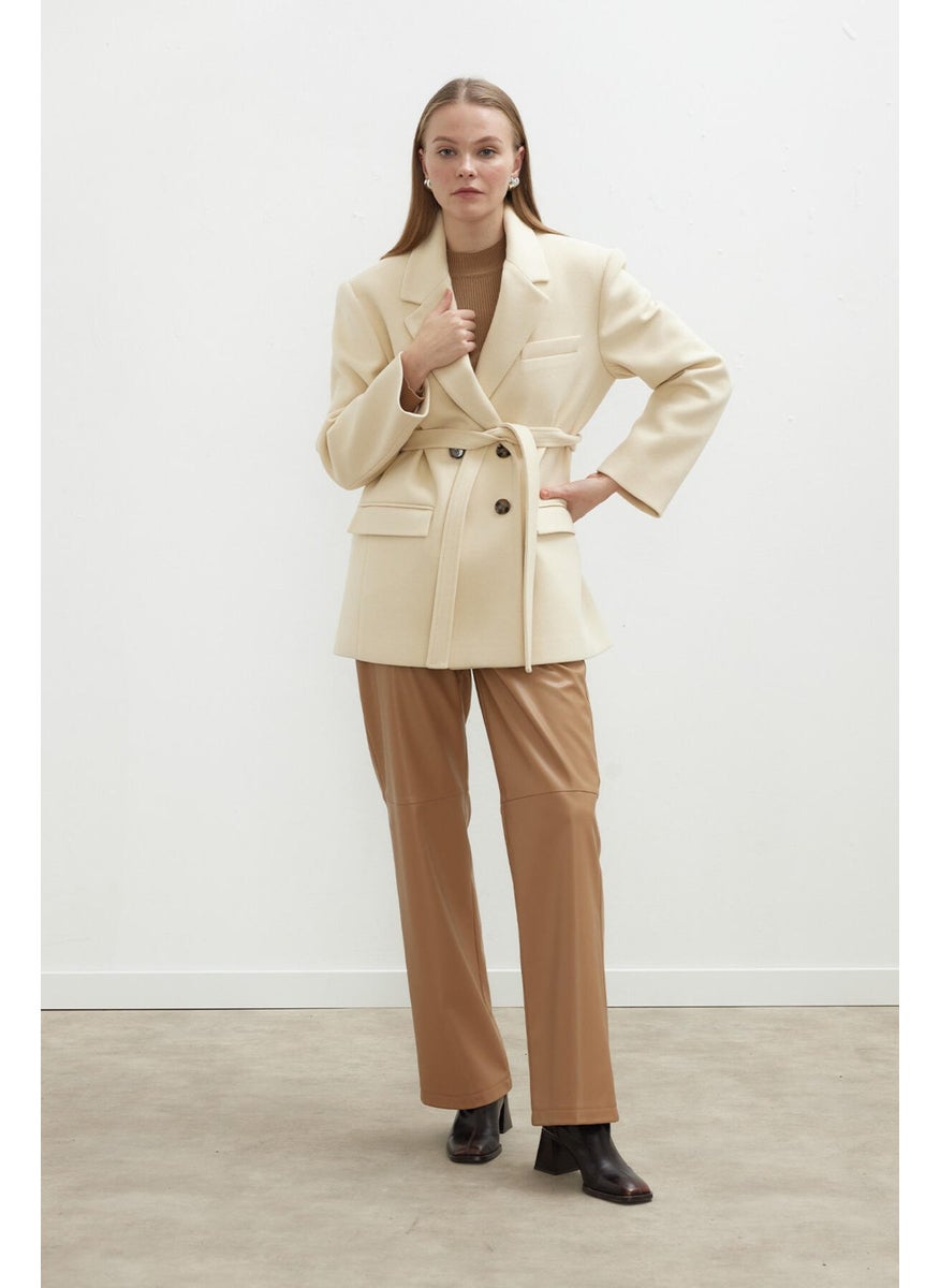 Manuka Leather Palazzo Leg Trousers Camel  - Image 1