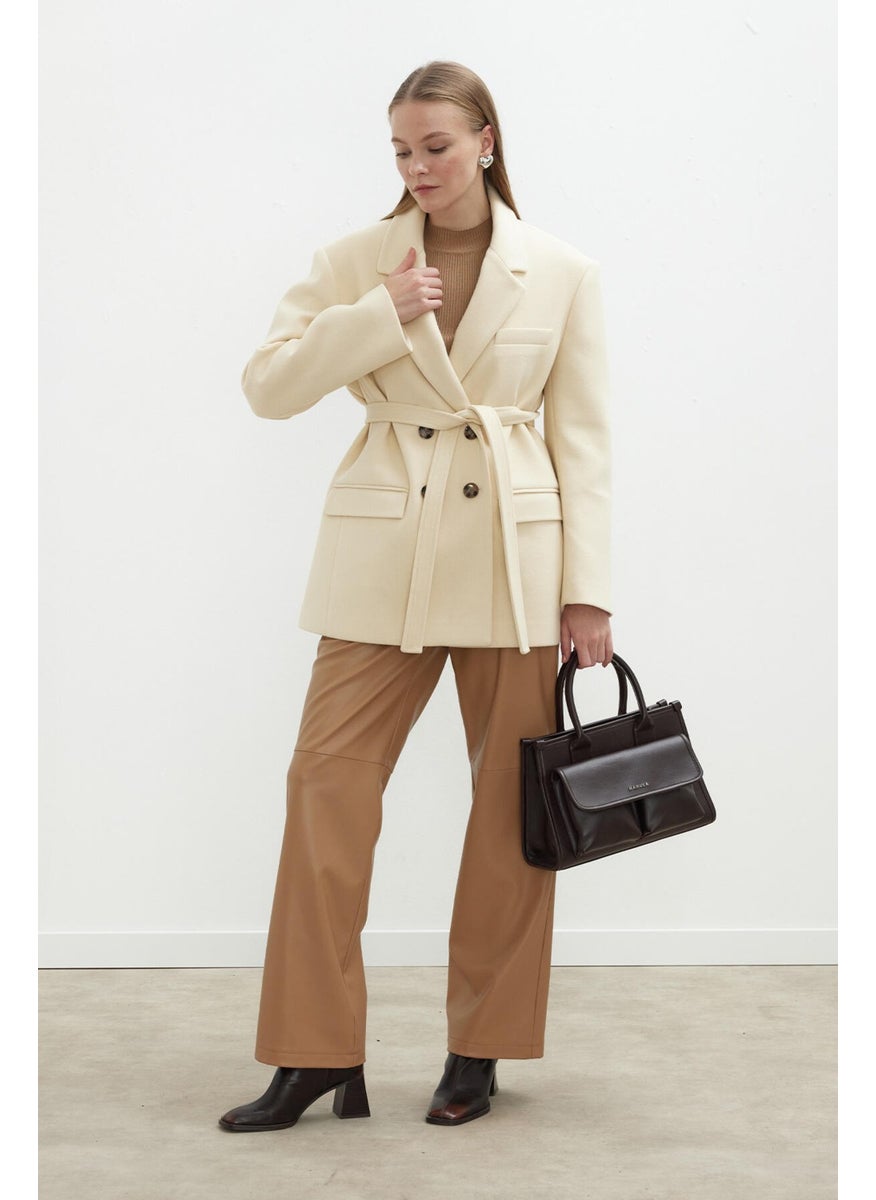 Manuka Leather Palazzo Leg Trousers Camel  - Image 2