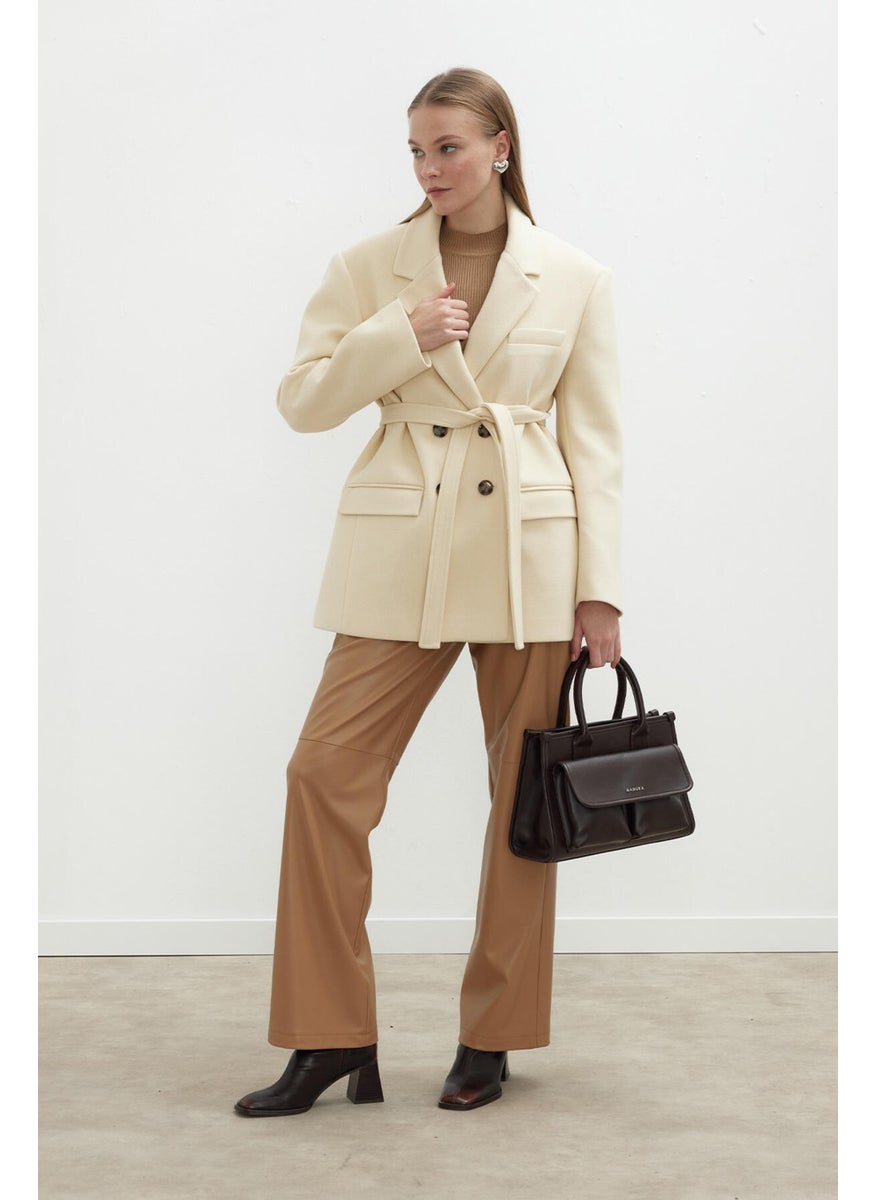 Manuka Leather Palazzo Leg Trousers Camel  - Image 3