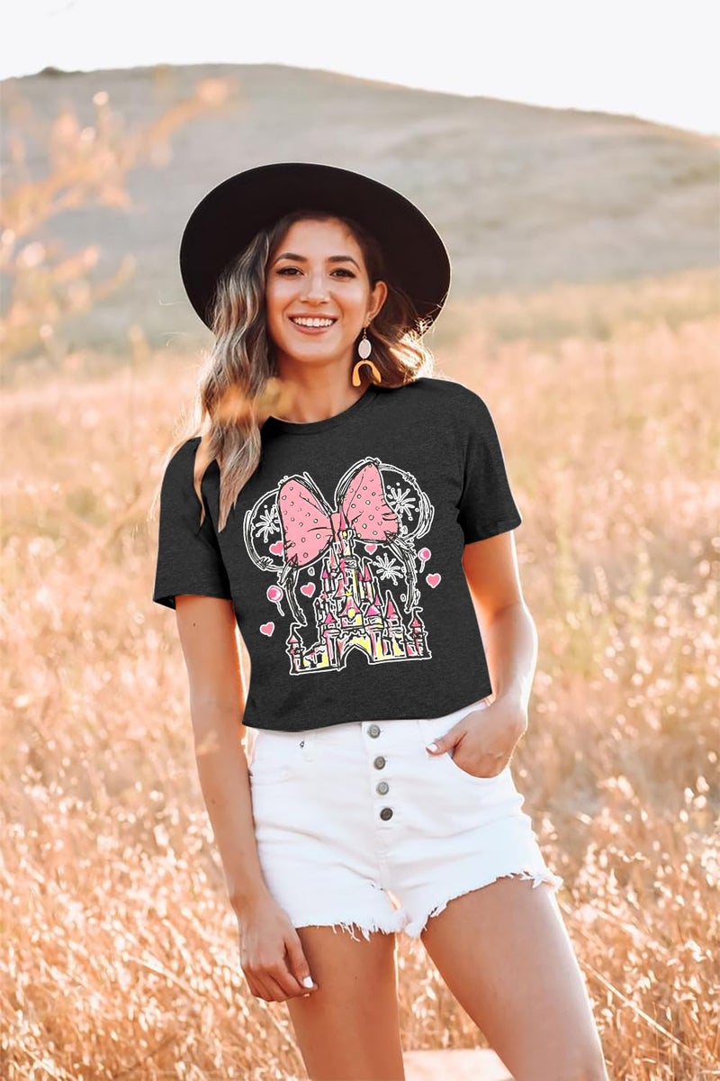 TAOHONG Women Magic Kingdom Shirt Castle Graphic Shirts Casual Family Vacation Holiday T Shirt Cute Short Sleeve Tee Top Dark Gray - Image 5