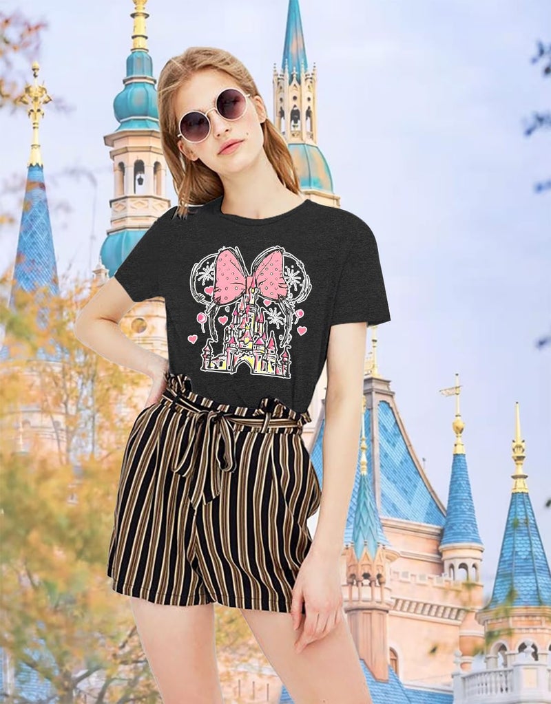 TAOHONG Women Magic Kingdom Shirt Castle Graphic Shirts Casual Family Vacation Holiday T Shirt Cute Short Sleeve Tee Top Dark Gray - Image 3